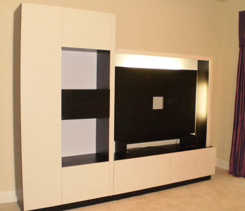 ENTERTAINMENT WALL FOR THIN PANEL MOUNTED TV - White Glossy Fronts w/ Wenge Matte Case