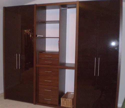 WARDROBE/CLOSET - Merlot Color Glass Fronts w/ Java Matte Case