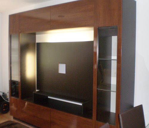 ENTERTAINMENT WALL FOR THIN PANEL MOUNTED TV - Java Matte Fronts w/ Wenge Matte Case