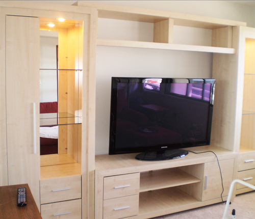 ENTERTAINMENT WALL FOR TABLE TOP TV - Ash Matte Fronts w/ Ash Matte Case