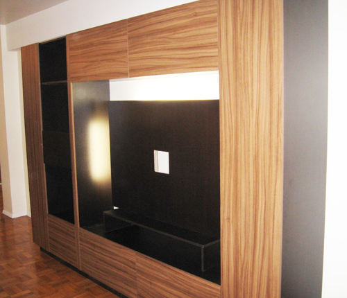 ENTERTAINMENT WALL FOR THIN PANEL MOUNTED TV - Walnut Matte Fronts w/ Wenge Matte Case